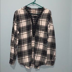 Furst of a Kind oversized lace up plaid shirt